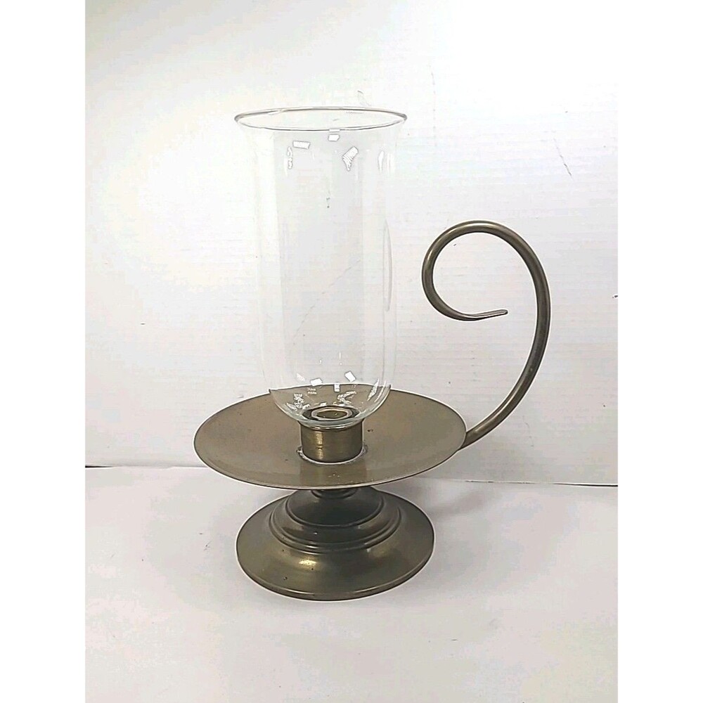 Vintage Brass And Glass Candleholder Hurricane Hong Kong Large Unpolished 12"